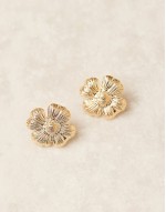 textured flower statement stud earrings in 18k gold plated