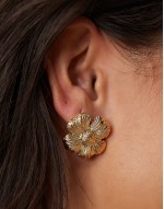 textured flower statement stud earrings in 18k gold plated