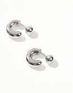stainless steel chunky hoop earrings with ball back in silver