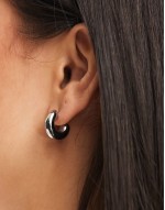 stainless steel chunky hoop earrings with ball back in silver