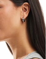 stainless steel chunky hoop earrings with ball back in silver