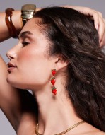 strawberry charm drop earrings in red and gold